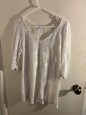 Eberjey Cream Crochet Knit Beach Cover-Up Tunic Top